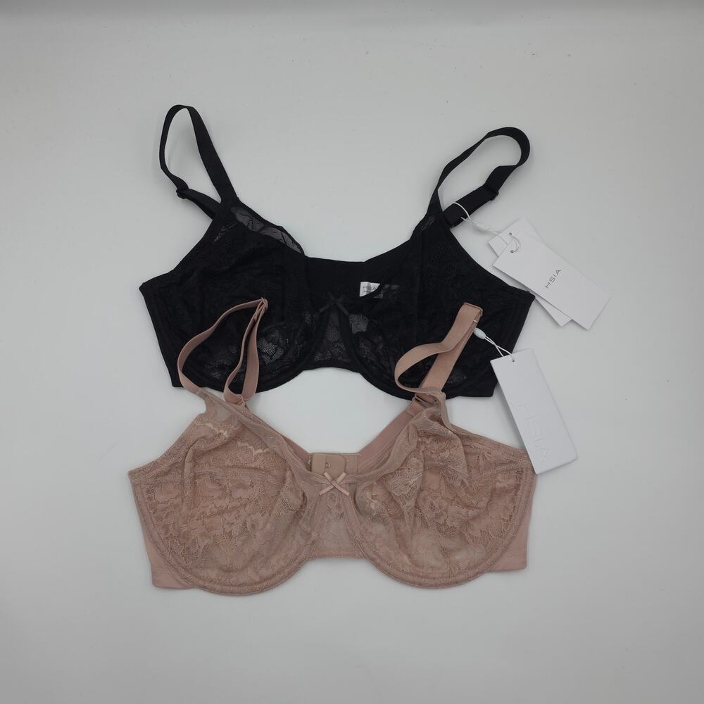 HSIA Bundle of Two Enchante Unlined Lace Underwire Bra in Pink Black Size 36DDD